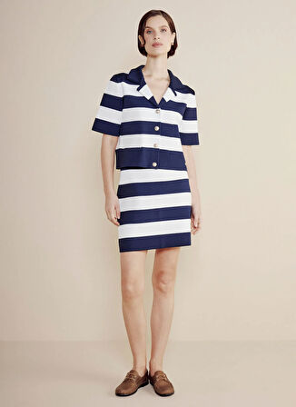 Brooks Brothers Standart Lacivert - Beyaz Kadın Ceket