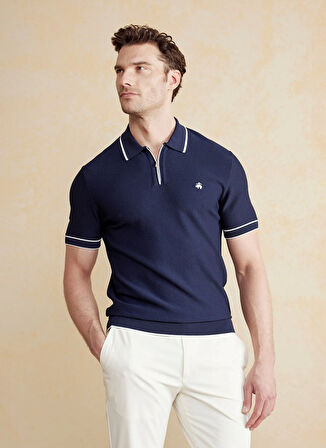 Brooks Brothers Polo Yaka Standart Petek Desenli Lacivert - Beyaz Erkek Kazak BBSS25MKL005