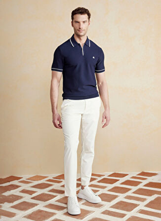 Brooks Brothers Polo Yaka Standart Petek Desenli Lacivert - Beyaz Erkek Kazak BBSS25MKL005