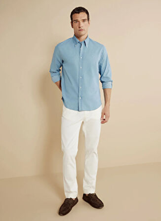 Brooks Brothers Regular Fit Düğmeli Yaka Mavi Erkek Gömlek BBSS25MSH023
