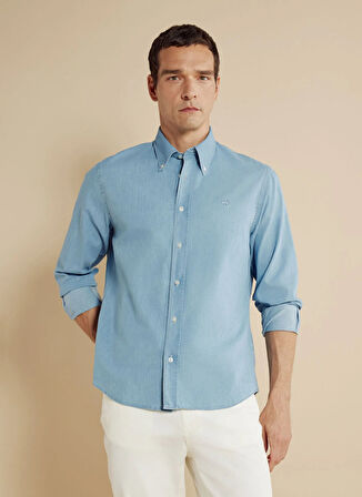 Brooks Brothers Regular Fit Düğmeli Yaka Mavi Erkek Gömlek BBSS25MSH023