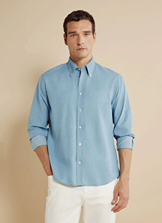 Brooks Brothers Regular Fit Düğmeli Yaka Mavi Erkek Gömlek BBSS25MSH023