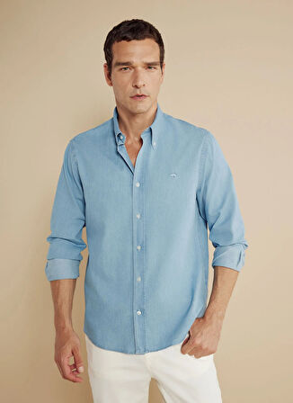 Brooks Brothers Regular Fit Düğmeli Yaka Mavi Erkek Gömlek BBSS25MSH023