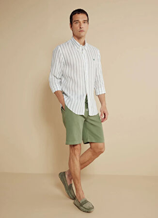 Brooks Brothers Regular Fit Düğmeli Yaka Yeşil - Beyaz Erkek Gömlek BBSS25MSH018