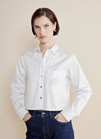 Brooks Brothers Standart Balıkçı Yaka Beyaz Kadın Gömlek BBSS25FSH009