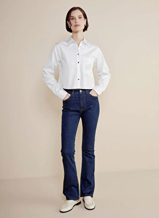 Brooks Brothers Standart Balıkçı Yaka Beyaz Kadın Gömlek BBSS25FSH009