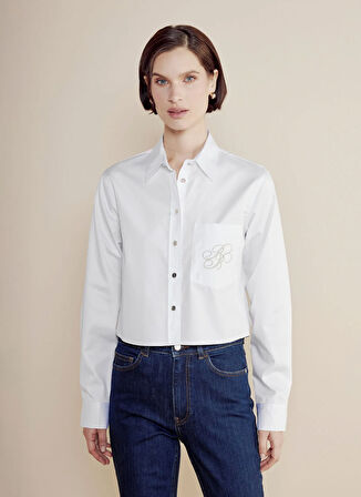 Brooks Brothers Standart Balıkçı Yaka Beyaz Kadın Gömlek BBSS25FSH009
