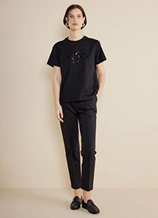 Brooks Brothers Normal Bel Standart Siyah Kadın Pantolon Metal Logolu Nervürlü Basic Pantolo