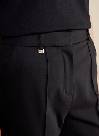 Brooks Brothers Normal Bel Standart Siyah Kadın Pantolon Metal Logolu Nervürlü Basic Pantolo