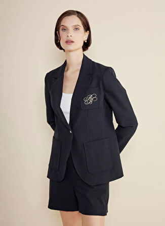 Brooks Brothers Slim Fit Lacivert Kadın Ceket Logo Nakışlı Yarım Astar Mono Blaze