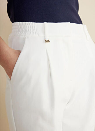 Brooks Brothers Normal Bel Standart Ekru Kadın Pantolon Metal Logo Detaylı Beli Lastikli Pa