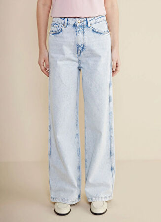 Brooks Brothers Yüksek Bel Geniş Paça Standart Buz Mavisi Kadın Denim Pantolon BBSS25FDP001