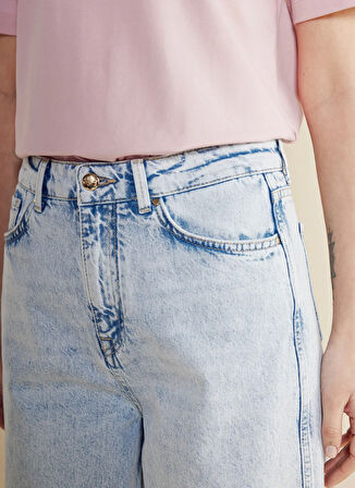 Brooks Brothers Yüksek Bel Geniş Paça Standart Buz Mavisi Kadın Denim Pantolon BBSS25FDP001