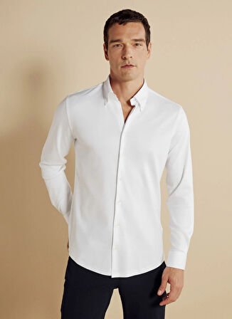 Brooks Brothers Slim Fit Düğmeli Yaka Beyaz Erkek Gömlek BBSS25MSH007
