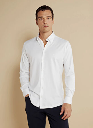 Brooks Brothers Slim Fit Düğmeli Yaka Beyaz Erkek Gömlek BBSS25MSH007