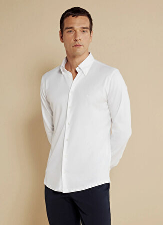 Brooks Brothers Slim Fit Düğmeli Yaka Beyaz Erkek Gömlek BBSS25MSH007
