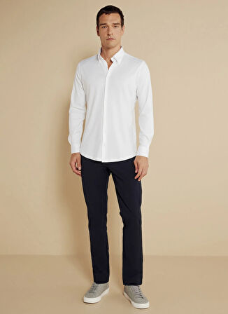 Brooks Brothers Slim Fit Düğmeli Yaka Beyaz Erkek Gömlek BBSS25MSH007