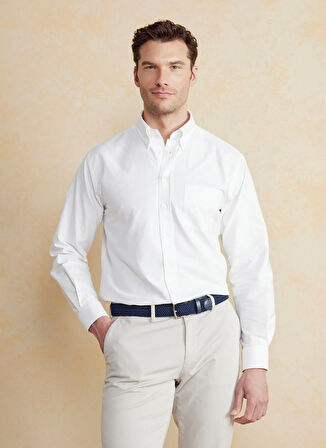 Brooks Brothers Regular Fit Düğmeli Yaka Beyaz Erkek Gömlek BBSS25MSH008