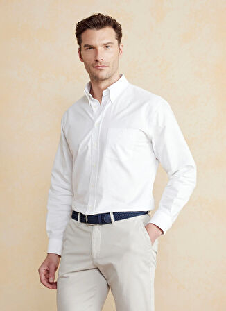 Brooks Brothers Regular Fit Düğmeli Yaka Beyaz Erkek Gömlek BBSS25MSH008