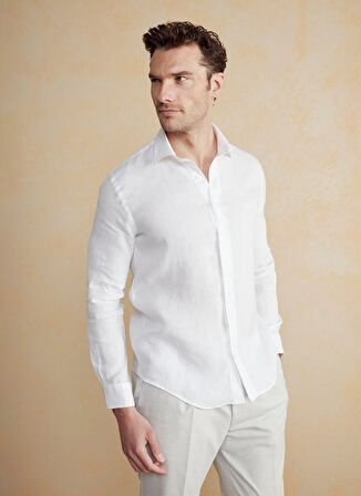 Brooks Brothers Slim Fit İtalyan Yaka Beyaz Erkek Gömlek BBSS25MSH014