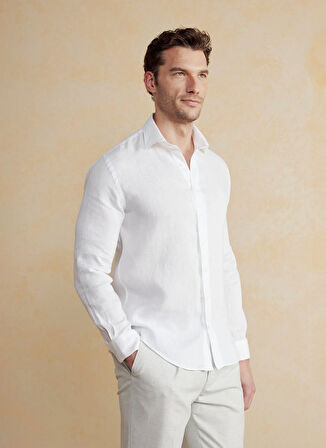 Brooks Brothers Slim Fit İtalyan Yaka Beyaz Erkek Gömlek BBSS25MSH014