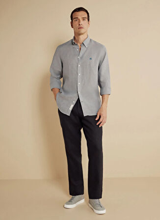 Brooks Brothers Regular Fit Düğmeli Yaka Gri Erkek Gömlek BBSS25MSH012