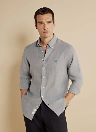 Brooks Brothers Regular Fit Düğmeli Yaka Gri Erkek Gömlek BBSS25MSH012