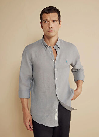 Brooks Brothers Regular Fit Düğmeli Yaka Gri Erkek Gömlek BBSS25MSH012