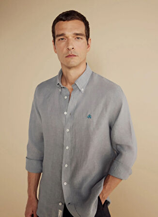 Brooks Brothers Regular Fit Düğmeli Yaka Gri Erkek Gömlek BBSS25MSH012