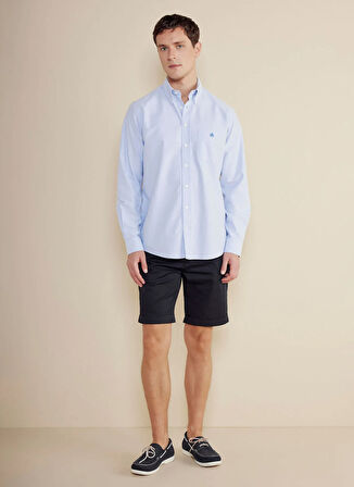Brooks Brothers Regular Fit Düğmeli Yaka Mavi Erkek Gömlek BBSS25MSH008