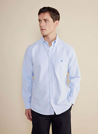 Brooks Brothers Regular Fit Düğmeli Yaka Mavi Erkek Gömlek BBSS25MSH008