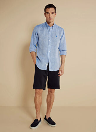Brooks Brothers Regular Fit Düğmeli Yaka Mavi Erkek Gömlek BBSS25MSH012
