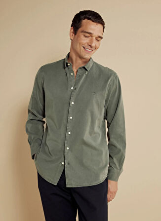 Brooks Brothers Regular Fit Düğmeli Yaka Haki Erkek Gömlek BBSS25MSH011