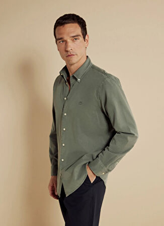 Brooks Brothers Regular Fit Düğmeli Yaka Haki Erkek Gömlek BBSS25MSH011