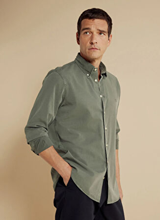 Brooks Brothers Regular Fit Düğmeli Yaka Haki Erkek Gömlek BBSS25MSH011