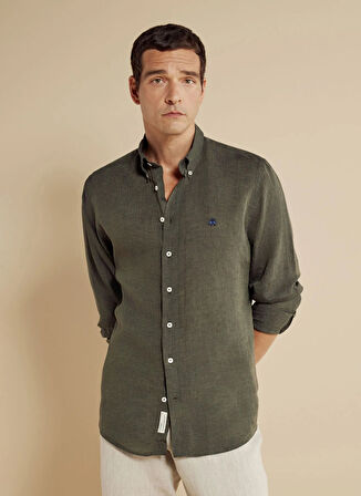 Brooks Brothers Regular Fit Düğmeli Yaka Haki Erkek Gömlek BBSS25MSH012