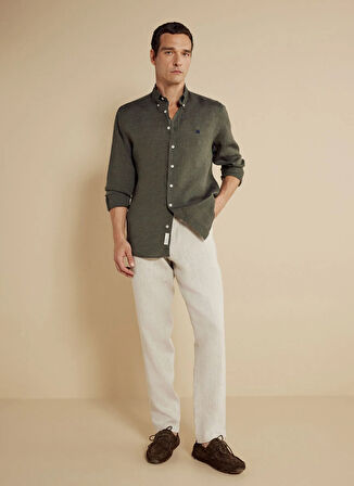 Brooks Brothers Regular Fit Düğmeli Yaka Haki Erkek Gömlek BBSS25MSH012