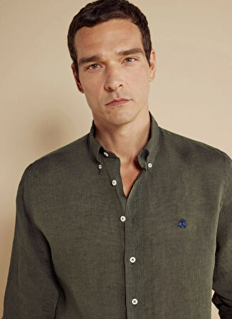 Brooks Brothers Regular Fit Düğmeli Yaka Haki Erkek Gömlek BBSS25MSH012