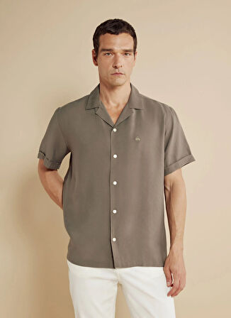 Brooks Brothers Regular Fit Apaş Yaka Haki Erkek Gömlek BBSS25MSH022