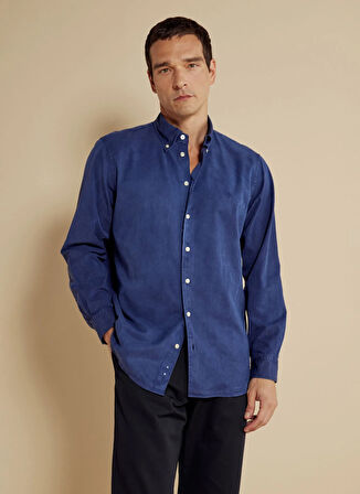 Brooks Brothers Regular Fit Düğmeli Yaka Lacivert Erkek Gömlek BBSS25MSH011