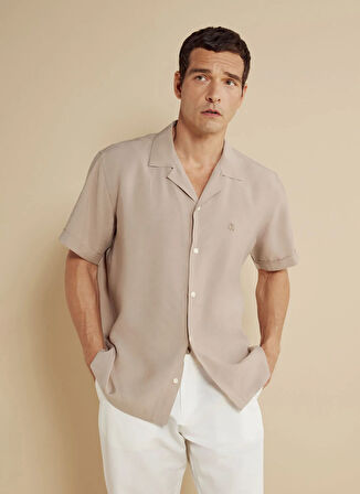 Brooks Brothers Regular Fit Apaş Yaka Koyu Bej Erkek Gömlek BBSS25MSH022