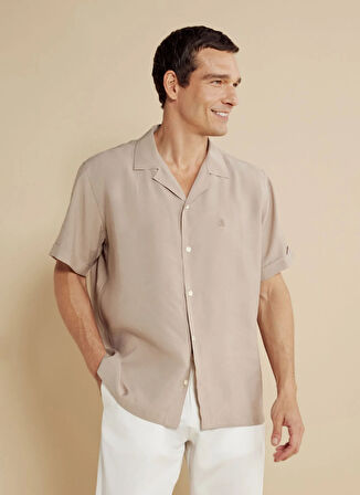 Brooks Brothers Regular Fit Apaş Yaka Koyu Bej Erkek Gömlek BBSS25MSH022