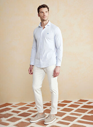 Brooks Brothers Slim Fit Düğmeli Yaka Mavi - Beyaz Erkek Gömlek BBSS25MSH006