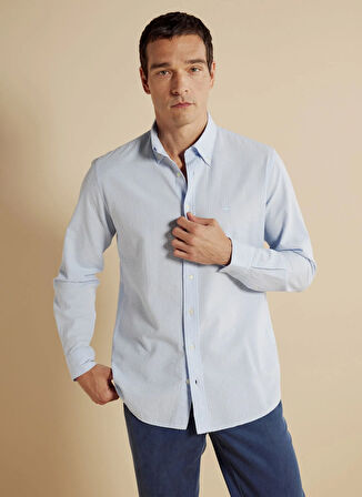 Brooks Brothers Slim Fit Düğmeli Yaka Mavi Erkek Gömlek BBSS25MSH024