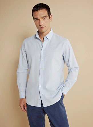 Brooks Brothers Slim Fit Düğmeli Yaka Mavi Erkek Gömlek BBSS25MSH024
