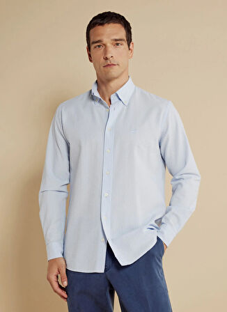 Brooks Brothers Slim Fit Düğmeli Yaka Mavi Erkek Gömlek BBSS25MSH024