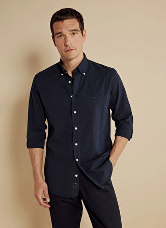 Brooks Brothers Slim Fit Düğmeli Yaka Lacivert Erkek Gömlek BBSS25MSH024