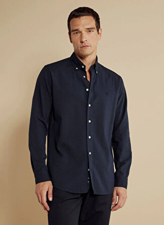 Brooks Brothers Slim Fit Düğmeli Yaka Lacivert Erkek Gömlek BBSS25MSH024