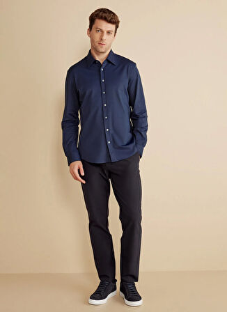 Brooks Brothers Slim Fit Klasik Yaka Lacivert Erkek Gömlek BBFW25MSH001