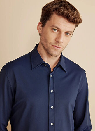 Brooks Brothers Slim Fit Klasik Yaka Lacivert Erkek Gömlek BBFW25MSH001